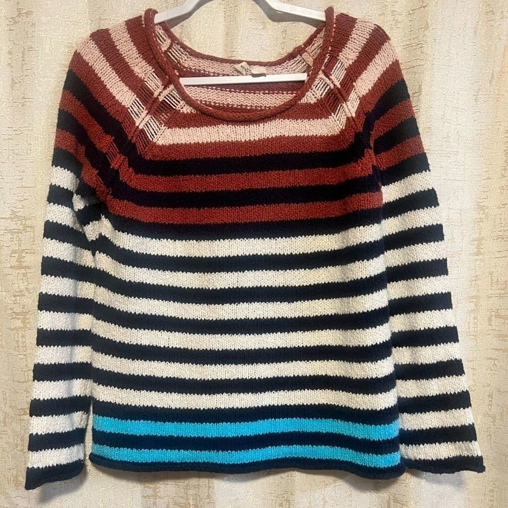 Good Moth Anthropologie Sweater Womens Small Multi Color Striped Cotton Knit